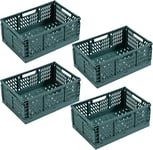 4 Caisse Pliable Plastique,Empilable Cagettes Plastique Pliable Paniers Rangement avec Poignée Panier Rangement Plastique pour Chambre à Coucher Bureau Cuisine (Vert,30×20×12cm)