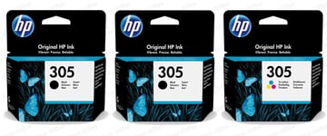 2x HP 305 Black & 1x Colour Original Ink Cartridge For HP ENVY 6430e Printer