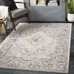 Livabliss Casablanca Tapis Vintage - Tapis de Salon, Salle à Manger, Chambre, Cuisine - Tapis Boheme Chic, Design Traditionnel Oriental Multicolore, Tapis Coloré Poil Court 157x213cm - Taupe, Ivoire