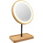 Miroir de courtoisie éclairé par LED avec 3 lumières de couleur, batterie rechargeable USB sans fil, rotation à 360°, anneau lumineux rond à