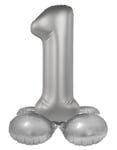 Folat Aluminium Argent avec base Chiffre 1-Moonlight Silver-Satin Gloss-72 cm-Ballon de décoration de fête d'enfants, anniversaires, pas besoin d'hélium, 10531