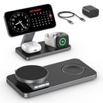 Keepro 3 in 1 Wireless Charging Station for iPhone Magnetic Portable, Fast Wireless Charger Stand for iPhone 16/15/14/13/12, AirPods Pro 4 3 2 Apple Watch (Adapter Included)-Black