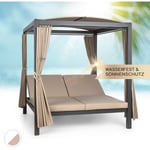 Blumfeldt Sunbed Transat Jardin Double XL, Bain de Soleil, Chaise Longue Exterieur avec Dossier Inclinable Réglable, Rideaux Pares Soleil et Auvent,