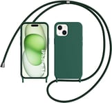 OUBELI Coque avec Cordon pour iPhone 15, Silicone Liquide Lanyard Case Réglable Collier Case, Coque de Protection Souple en TPU résistant aux Chocs et antidérapante - Vert.