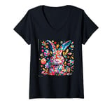 Womens Happy Easter Colorful Egg Hunt Easter Basket for a Kid V-Neck T-Shirt