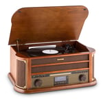 Retro Vinyl Turntable Stereo Speaker Record Player Portable Radio CD Brown