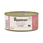 Applaws - Natural - Nourriture humide pour chat adulte - Filet de thon et crevettes au bouillon - 24 barquettes de 70 g