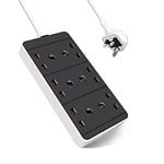 EXTRASTAR 6 Way Extension Lead in Black and White, 1M Extension Cord 13A UK Plug Max 3120W, Socket Extension Power Strip for Home Office School