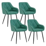 WOLTU Lot de 4 Chaises de Salle à Manger, Chaises de Cuisine Rembourrées avec Dossier, Accoudoirs, Pieds en Métal, pour Salon, Bureau, Coiffeuse, en Velours, Vert Turc, EZS02ts-4