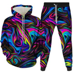 Unisexe 3D Imprimé Sweat À Capuche+Pantalon De Sport,Sweat À Capuche pour Homme Jogging Bas Sweat Arc-en-Ciel Graffiti Imprimé Noir Survêtement Cordon De Serrage Poche Pull Ensemble pour Joggeu