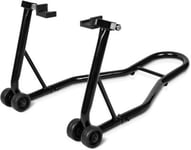 Support Bequille de Moto Velo Arriere Leve avec 4 Roulettes et Bras Reglable de 28 a 33 CM noir