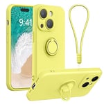 Galful Coque avec Cordon iPhone 15 Etui,Silicone Housse iPhone 15 avec Anneau Bracelet Case Mince Support Magnétique Microfibre Douce Antichoc Anti-Rayures Cover-Jaune