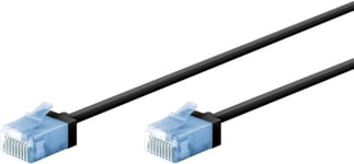 goobay 74232 Câble patch slim/ultra flexible RJ45 CAT 6A U/UTP CU/Câble Ethernet fin avec connecteurs courts / 10 Gbit/s LSZH - Protection anti-torsion - Noir - 0,5 m