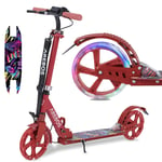 AREBOS Trottinette de ville pliable roues à LED charge admissible 100kg Rouge