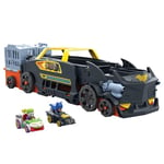 Hot Wheels Toy Cars & Track, RacerVerse Batman’s Escape Chase Large-Scale Vehicle Transforms into 3-Lane Raceway with Die-Cast Batman & Joker, HXN21