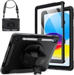 Coque Pour Ipad 10 (10,9 Pouces, Mod¿¿Le 2022, 10¿¿Me G¿¿N¿¿Ration) Avec Protection ¿¿Cran Int¿¿Gr¿¿, Housse ¿¿Tui De Antichoc, 360 Degr¿¿S Rotative Support Avec Dragonne (Noir)