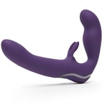 Lovehoney Desire Luxury Vibrating Strapless Strap On Dildo - 8 Inch Silicone Double Ended Dildo for Women - Rabbit Vibrator for Clit Stimulation - Adult Sex Toy - Waterproof & Rechargeable - Purple