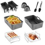 CINEMON Ninja Air Fryer Accessories, Reusable Silicone Air Fryer Liners + Disposable Paper Liners etc, Airfryer Food Grade Accessories for Ninja AF400UK & AF300UK & Tower T17088 (8 Pcs, Grey)