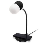 groov e Apollo LED Lamp - Touch Control Desk Light with 3 Lighting Modes, Built-in Wireless Charger, & Bluetooth Speaker - USB Powered - Black