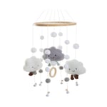 Bébé Carillons éoliens Gris,Cloche Lit Mobile Bebe Nuage Boules de Feutre Bois Décoration,Suspendre Carillons éoliens Mobiles Cadeau