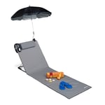 Relaxdays Matelas, Litière de Plage rembourré XXL avec Un Parasol, réglable, Poche, Portable, Gris