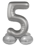 Folat Aluminium Argent avec base Chiffre 5-Moonlight Silver-Satin Gloss-72 cm-Ballon de décoration de fête d'enfants, anniversaires, pas besoin d'hélium, 10535