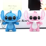 2 st Stitch Figurer Leksaker Modellering Nyckelring LED Nyckelring Hänge blue+pink 2pcs