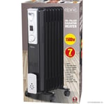 1500W 7 FIN PORTABLE OIL FILLED RADIATOR HEATER ELECTRICAL OFFICE HOME BLACK