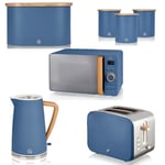 Swan Nordic Blue Kettle 2 Slice Toaster Microwave Breadbin Canisters Kitchen Set