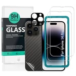 Ibywind Screen Protector (2 Pack) For iPhone 14 Pro,9H Hardness Tempered Glass,With 1Pc Metal Camera Lens Protector,1Pc Back Protector,Easy to Install