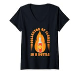 Womens Flames Bottle Spicy Food Hot Chili Sauce Red Pepper Jalapeno V-Neck T-Shirt