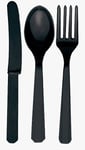 48 x Black Plastic Cutlery Set 16 Forks 16 Spoons 16 Knives Reuseable Catering