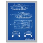 M1 Abrams American Main Battle Tank Blueprint Plan Artwork Framed Wall Art Print A4