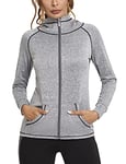 Sykooria Sweat Capuche Femme Zippé Hoodie Couleur Unie Veste de Sport à Manches Longues Sweat-Shirt Femme pour Running,Gym et Fitness-Gris Clair-XXL