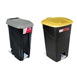 Tayg 80P Poubelle Noir/gris 80 l & Poubelle de 60 litres avec pédale, base noire et couvercle jaune, plastique