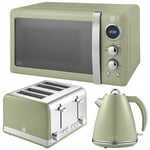 Swan Retro Green 1.5L Kettle, 4 Slice Toaster & 20L Digital Microwave Set