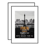 Hesmor Picture Frames 50cm x 70cm Frame Aluminum Acrylic Picture Frames in Black, Large 20 x 28 inch Photo Frame - Set of 2 with Clear Plexiglass Wall Mount Frames with Mat for A2 Posters