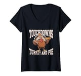 Womens Touchdowns Turkey and Pie Thanksgiving American Football V-Neck T-Shirt