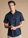 Charles Tyrwhitt Linen Slim Fit Leaf Print Short Sleeve Shirt, Indigo Blue