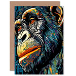 Chimpanzee Modern Pop Art Chimp for Husband Him Dad Son Blank Greeting Card