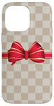 Coque pour iPhone 14 Pro Max Vanilla White Coffee Red Bow Checkered classic pattern