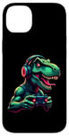 Coque pour iPhone 14 Plus Gaming Dinosaurs- Le T-rex joue aux jeux vidéo