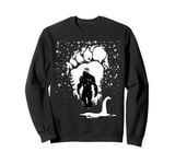 Bigfoot Christmas Loch Ness Santa Hat Lights Snowflakes Xmas Sweatshirt