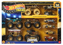 Hot Wheels Trophy Champions Coffret véhicules Monster Trucks avec Bigfoot, 5-Alarm, Bone Shaker, Mega-Wrex et Tiger Shark et 6 voitures en métal