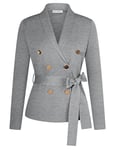 GRACE KARIN Cardigan pour Femme Ceinture Amovible Manteau d'hiver Double Boutonnage avec Poches Gris argenté 2XL