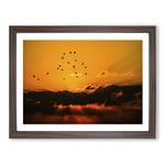 Birds in the Sky Orange Sunset Modern Framed Wall Art Print, Ready to Hang Picture for Living Room Bedroom Home Office Décor, Walnut A3 (46 x 34 cm)