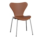 Fritz Hansen - 3107 Sjuan, Fully Upholstered, Base Chromed - Matstolar - designer_arne_jacobsen - Brun - Läder/Metall/Trä