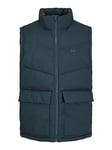 JACK & JONES Mens Puffer Gilet Full Zip Stand up Bodywarmer Quilted Collar Sleeveless Jackets for Men, Green Colour, Size- M