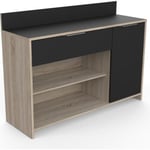 Buffet de cuisine - Décor chêne brut et noir - Contemporain - 1 porte - MIKE -  L 123 cm