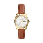 Fossil Montre pour femmes Scarlette, mouvement à quartz, boîtier en acier inoxydable doré de 32 mm avec bracelet en cuir, ES5184